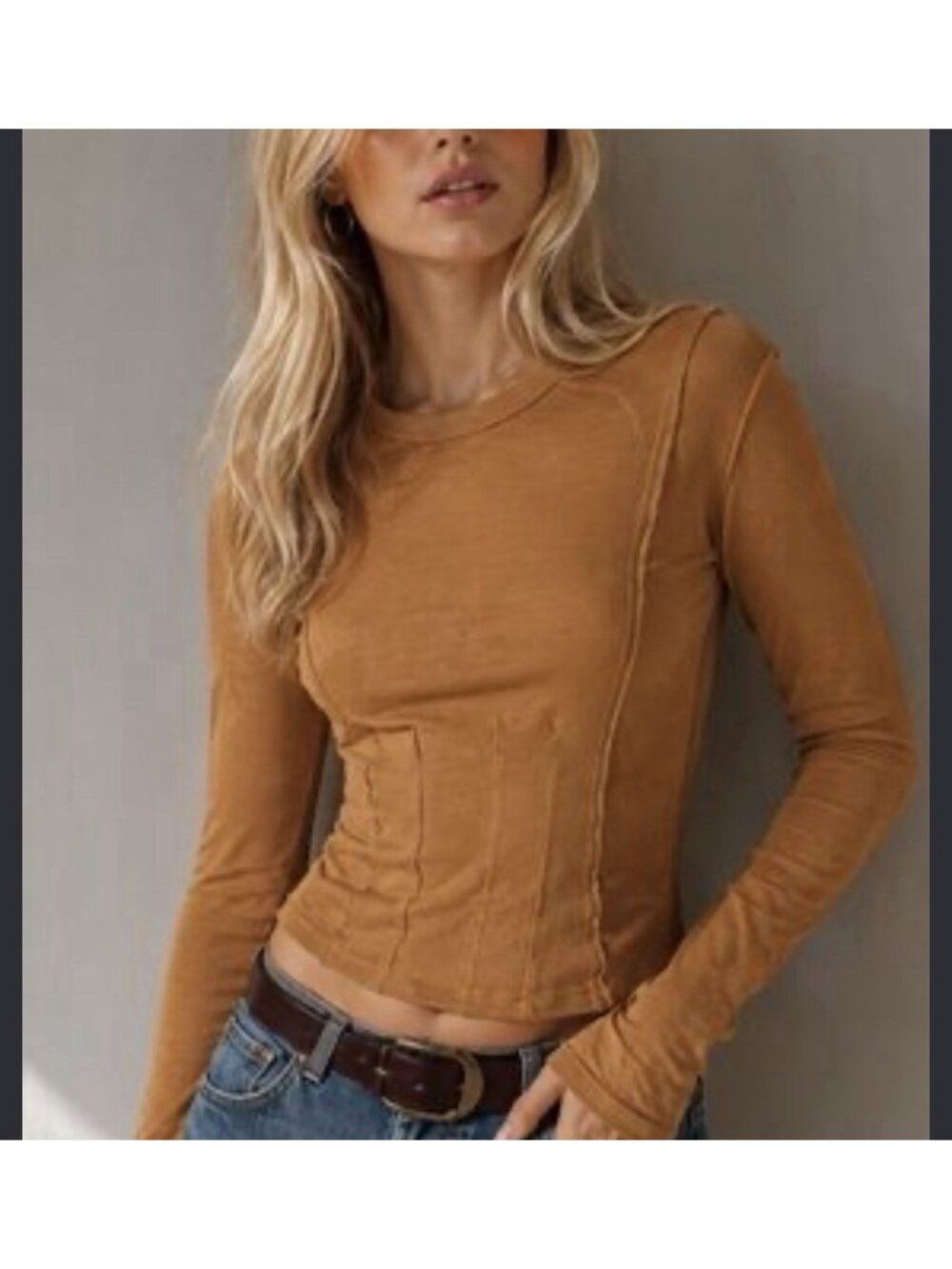 Anthropologie Pilcro Long Sleeve Cocoon Corset Top Sz M Rust Orange Cottagecore